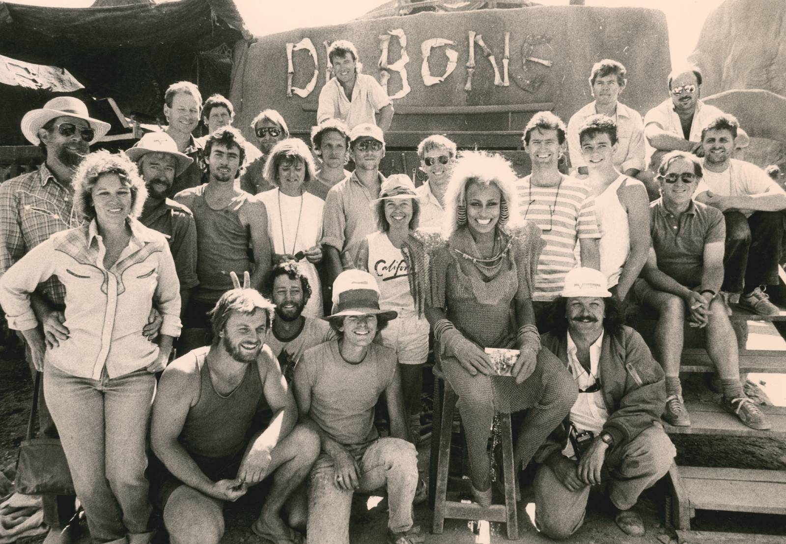 A cast and crew photo on the set of Mad Max Beyond Thunderdome