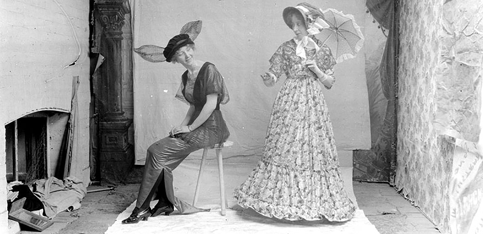 Two women dressed up for a photo shoot, c1910.