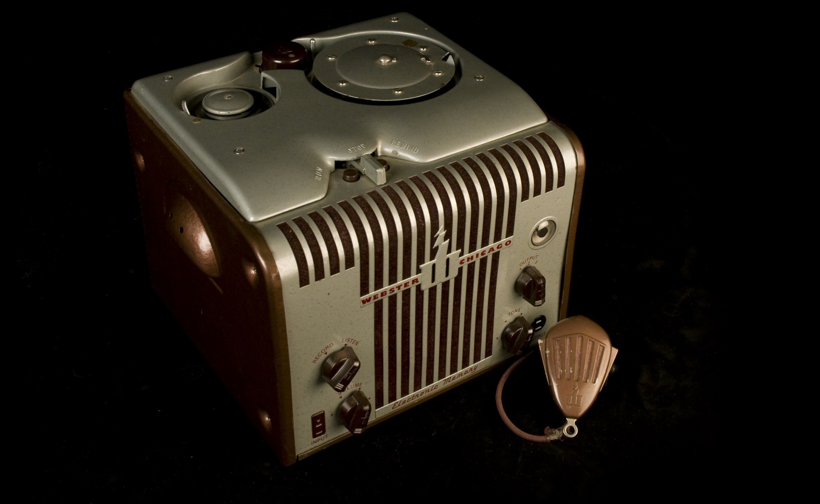 Webster Chicago 81-1 wire recorder made of sheet steel and microphone, manufactured 1951