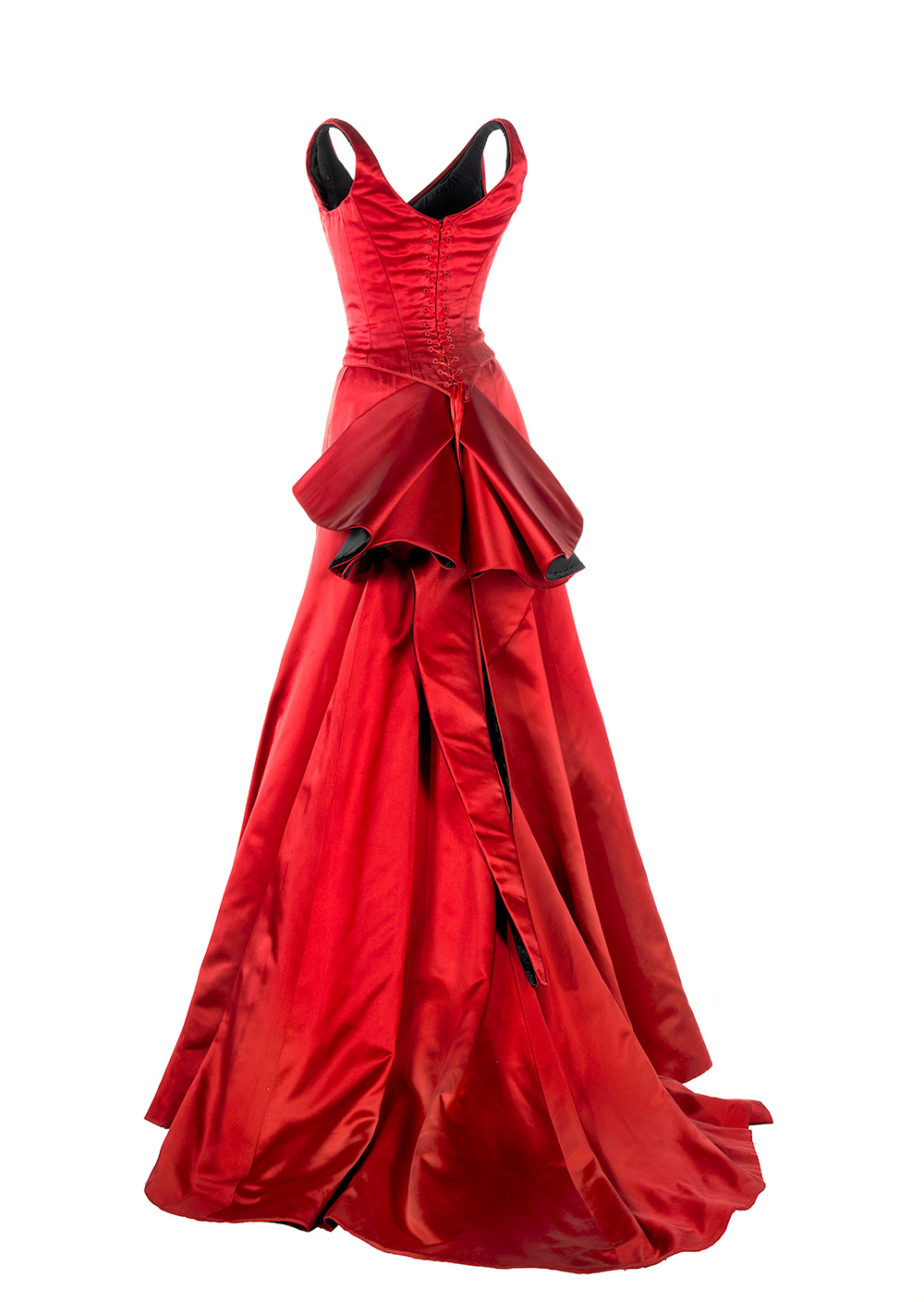 Back view of red satin dress worn by Nicole Kidman in Moulin Rouge!