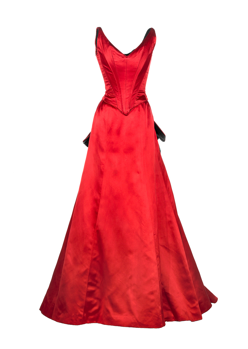 The red dress worn by Nicole Kidman in Moulin Rouge!, photographed from the front