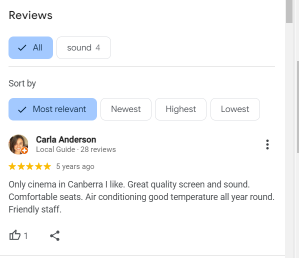 Screenshot of a google review