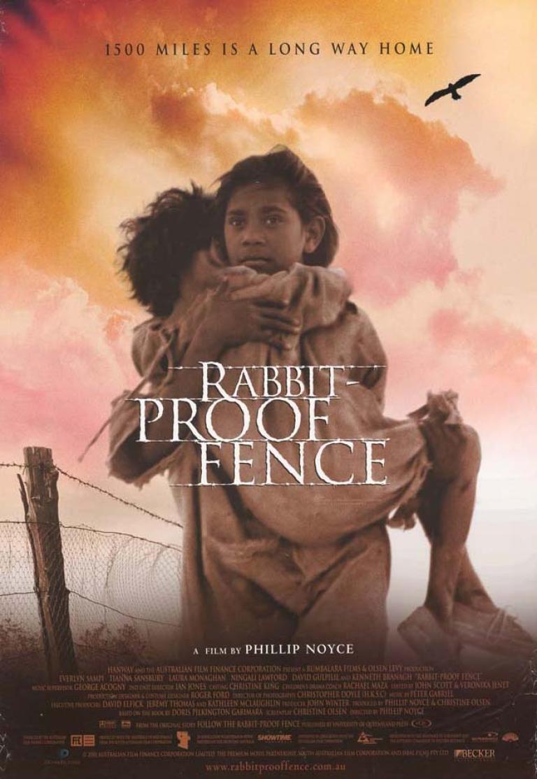 Poster for the film Rabbit Proof Fence, 2002, featuring two of the children from the film.