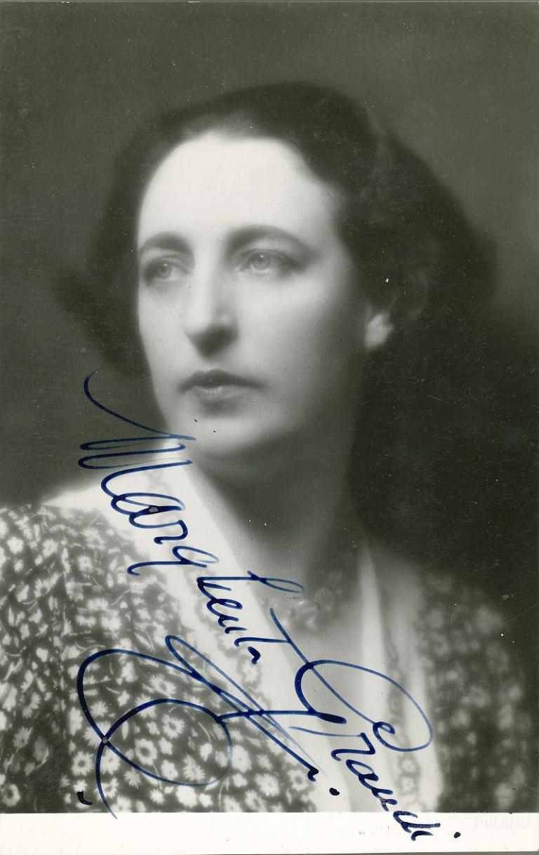 Head and shoulders signed photo of Margherita Grandi.