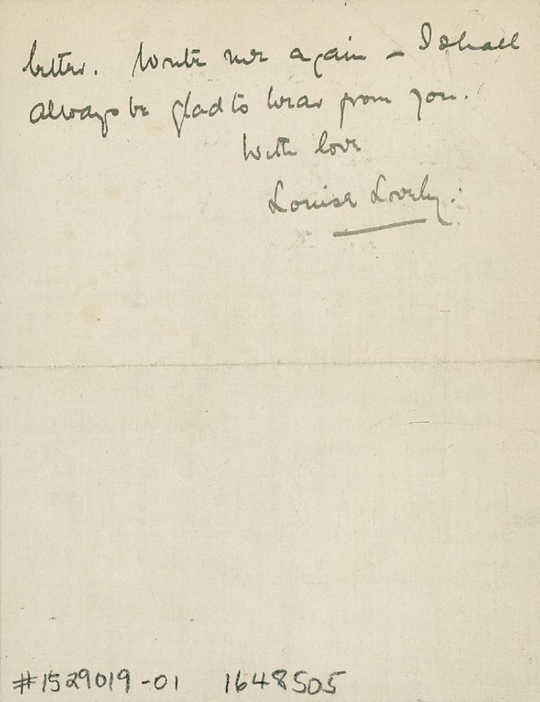 Louise Lovely fan letter to Gladys (verso)