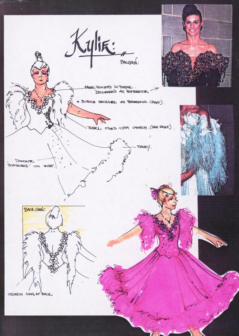 Costume sketches of a ballroom gown for the film Strictly Ballroom