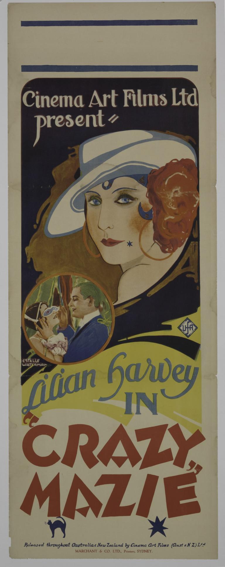 Cinema poster featuring an illustration of a flapper and a smaller image of a couple at a masked party.