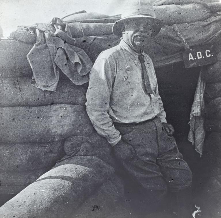 Surgeon-General Charles Ryan in a dug out at Anzac Cove