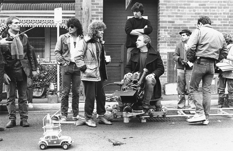 Film crew on the set of the movie Malcolm 1986
