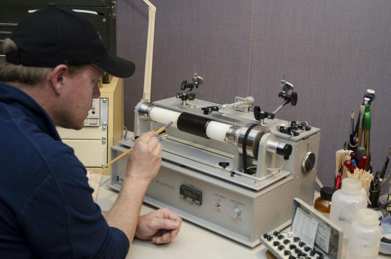 NFSA technician Gerry O'Neill during the wax cylinder digitisation process