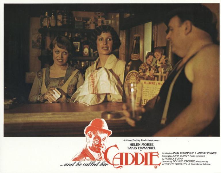 Caddie lobby card with Jacki Weaver, Helen Morse and a man in a pub
