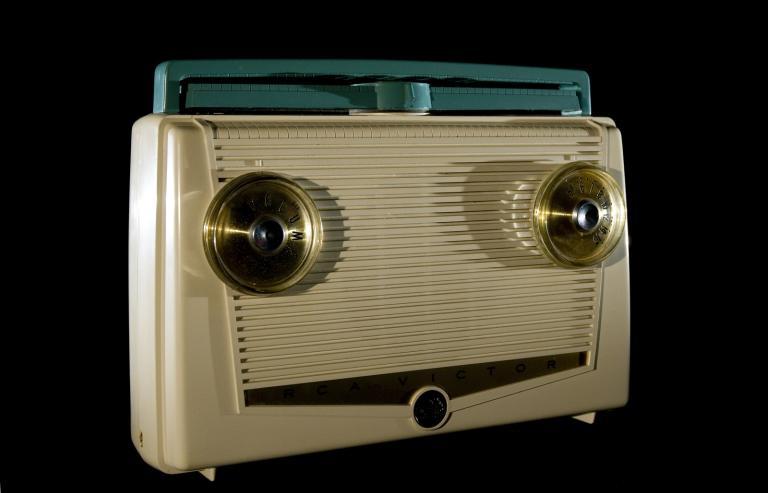 RCA Victor off white portable radio, circa 1950