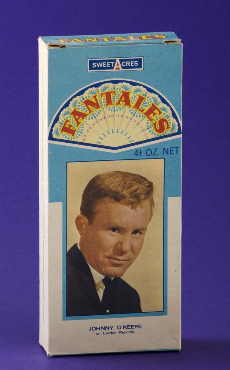 Fantales promotional chocolate box with image of Johnny O'Keefe
