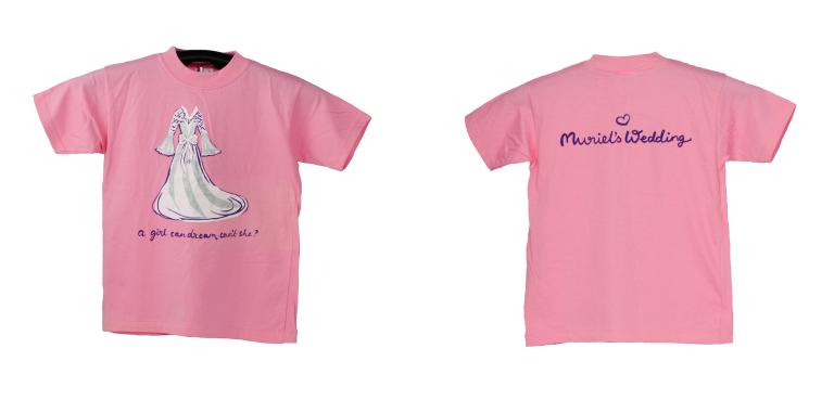 Cannes promotional t-shirt. Front 'a girl can dream, can't she?' Back heart symbol and Muriel's Wedding