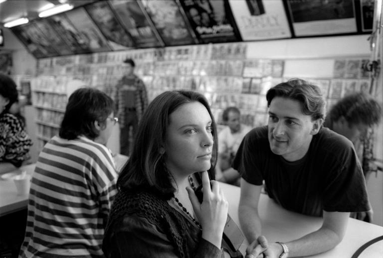 Muriel (Toni Collette) in video store with director PJ Hogan