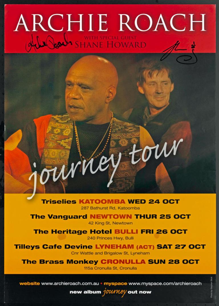 Signed poster featuring Archie Roach and Shane Howard.