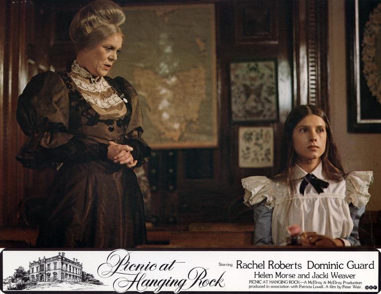 Australian lobby card showing Mrs Appleyard (played by Rachel Roberts, left) and Sara (Margaret Nelson) in the schoolroom