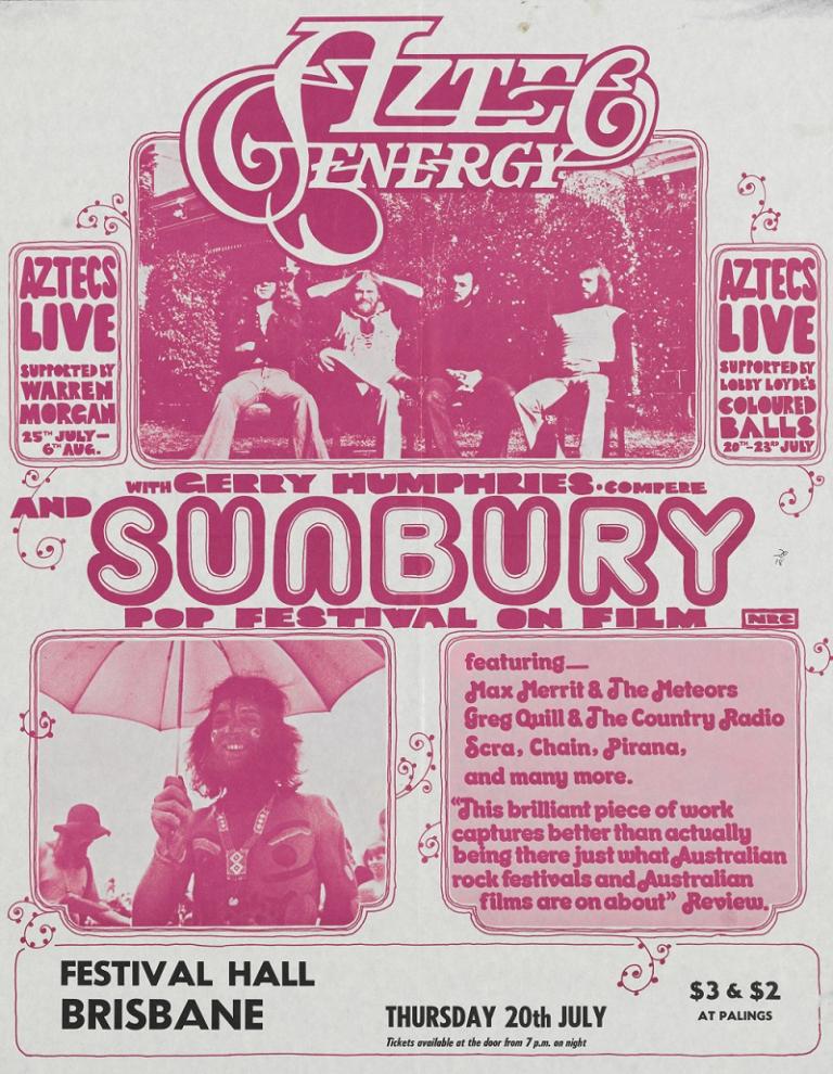 Two tone poster for the film of the Sunbury Music Festival 