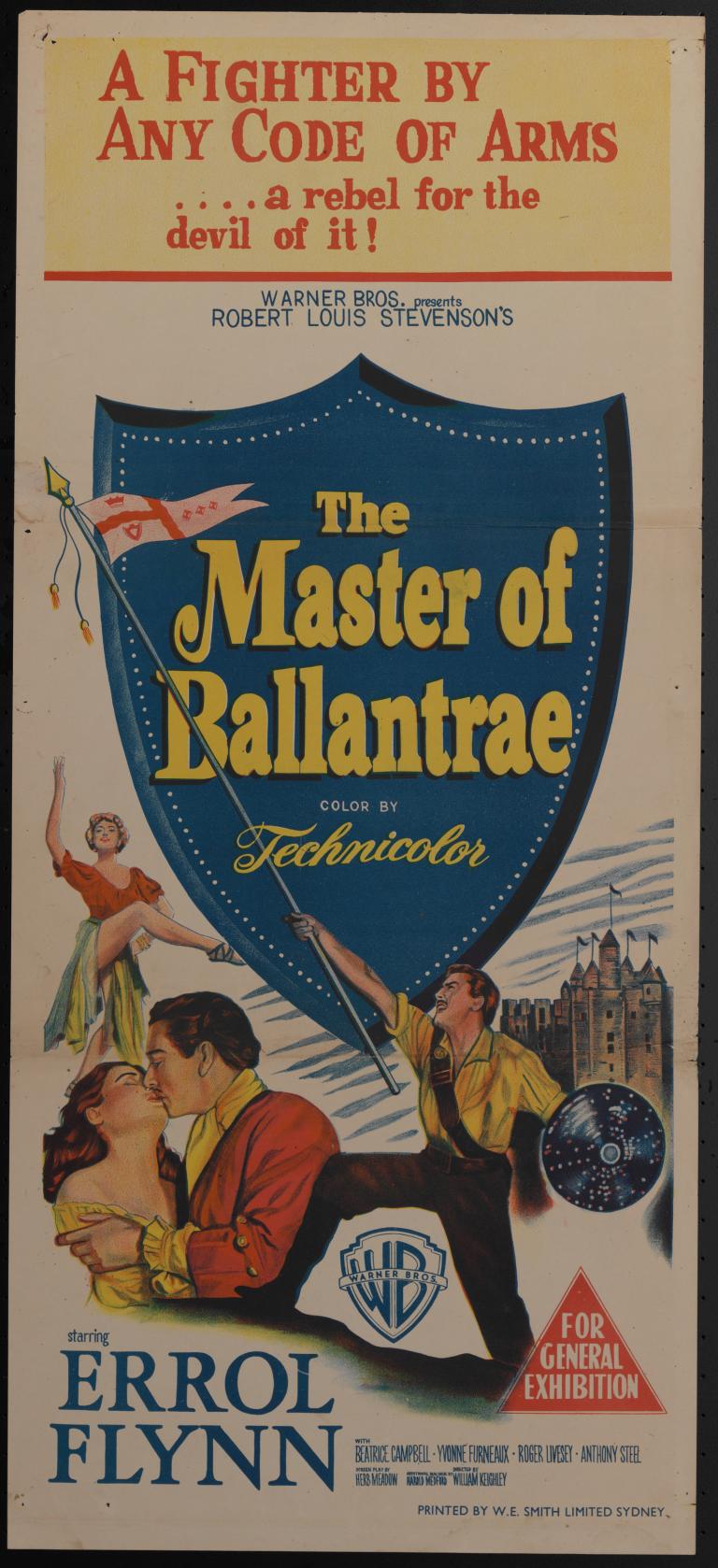 Poster for a film starring Errol Flynn titled The Master of Ballantrae