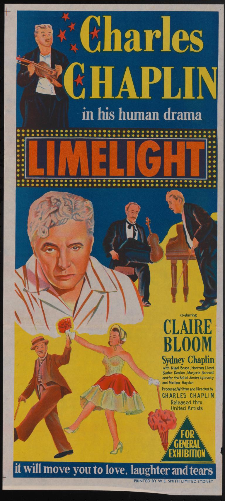 Poster for a film titled Limelight, starring Charles Chaplin