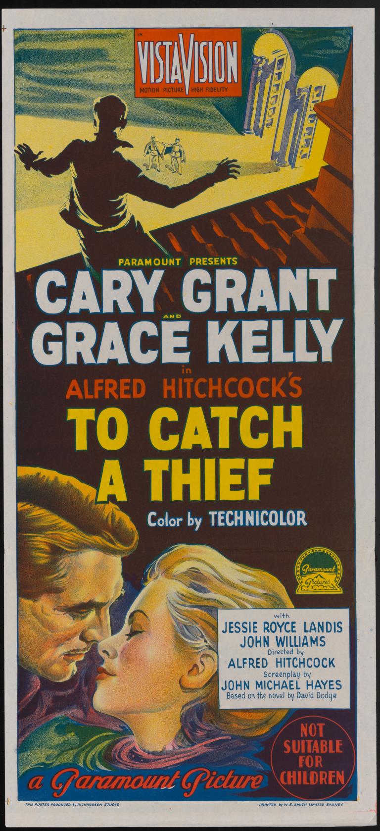 poster for a film titled To Catch a Thief starring Cary Grant and Grace Kelly