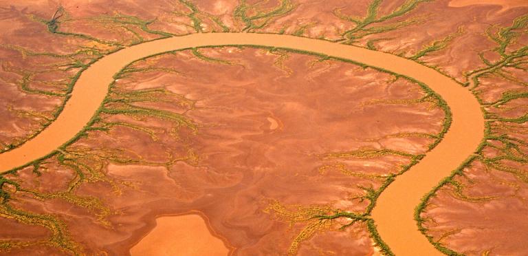 Aerial view of Australian desert with river