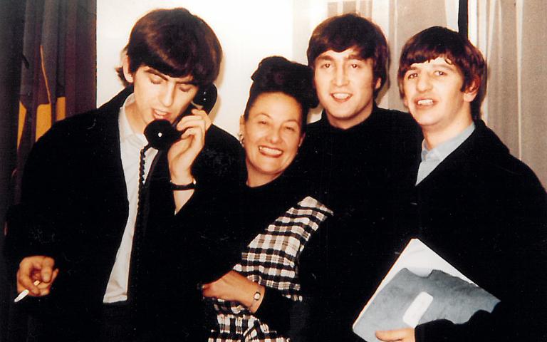 George Harrison, Binny Lum, John Lennon and Ringo Starr pictured in London, 1964.