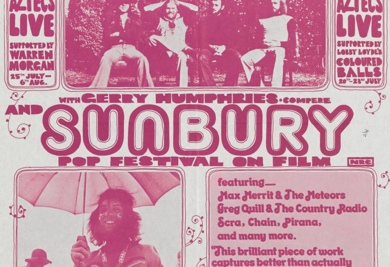 Music festival poster. Text reads: Aztec energy. Sunbury.