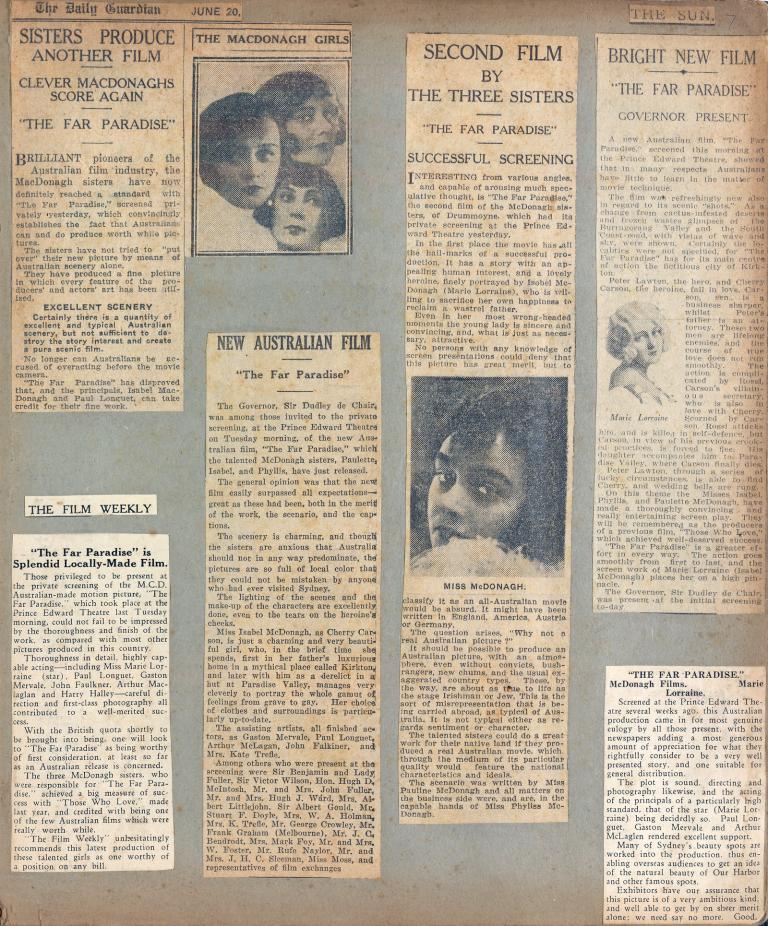 Page from an old scrapbook showing newspaper clippings from the 1920s.