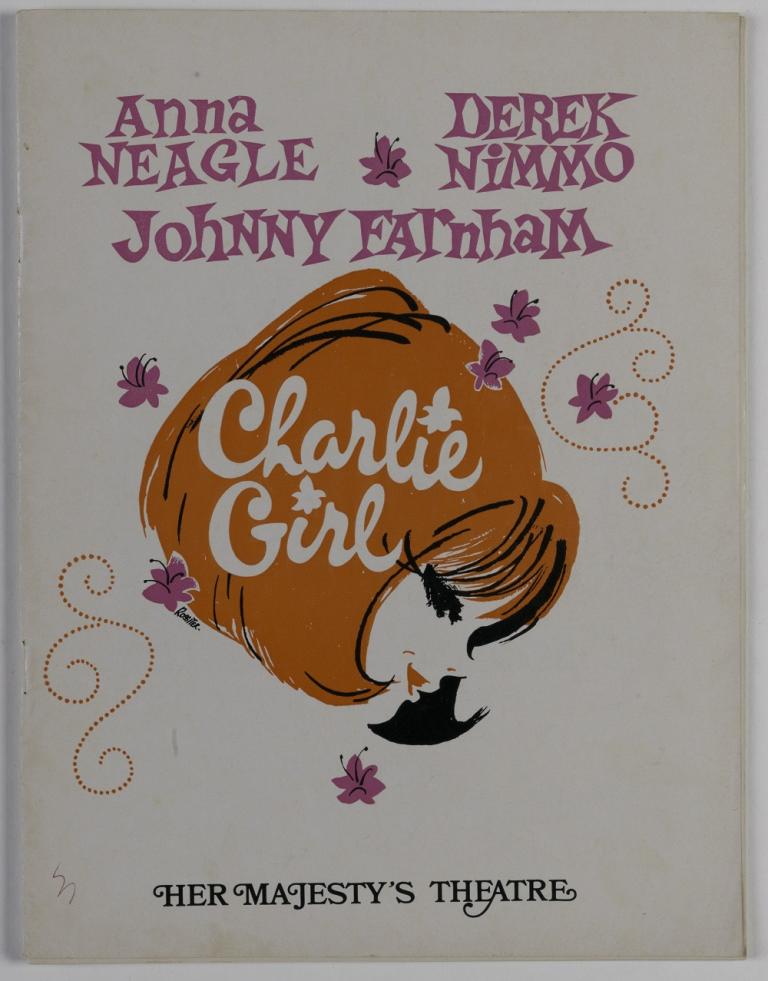 Fromt cover of a theatre programme for Charlie Girl showing a stylised redheaded woman's face.