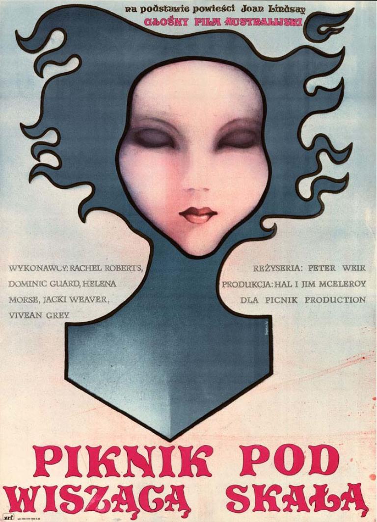 Picnic at Hanging Rock Polish film poster showing drawing of girl's face with eyes closed