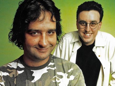 Mick Molloy and Tony Martin pictured from shoulders up against a green background.