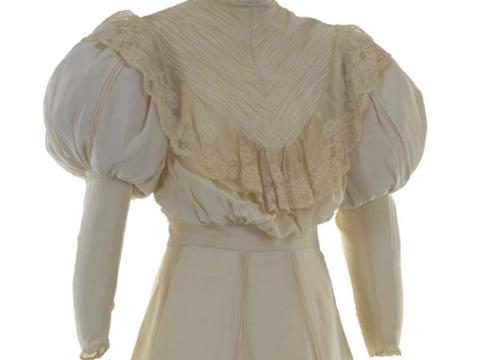 Detail of silk and lace film costume worn by the French mistress in Picnic at Hanging Rock