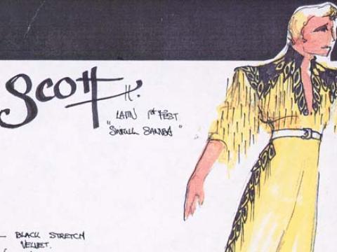 Detail of costume sketch of Paul Mercurio's character in Strictly Ballroom