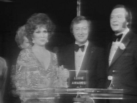 Gina Lollobrigida, Graham Kennedy and Bert Newton on stage at the 1974 Logie Awards