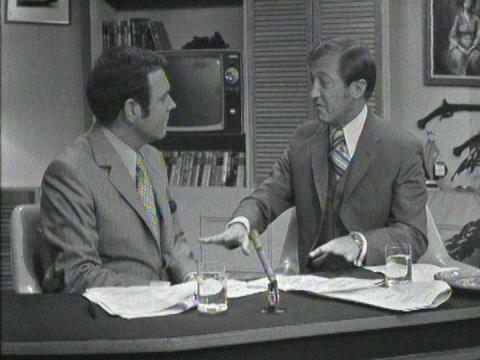 Mike Walsh and Graham Kennedy at the desk on The Mike Walsh Show