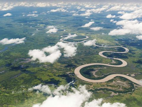 North East Arnhem Land from the air. A river snakes through country.