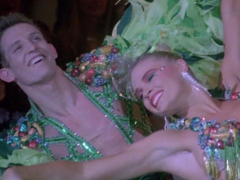 Two ballroom dancers in a scene from the film Strictly Ballroom