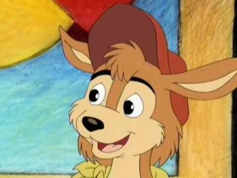 Cartoon image of a kangaroo wearing a peaked cap.
