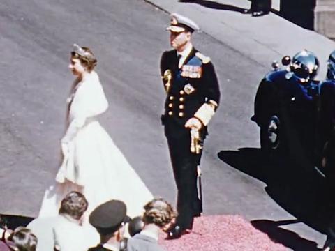 Queen Elizabeth and Prince Philip arrive at Victorian Parliament, 1954.