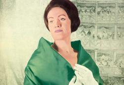 Joan Sutherland wearing a green top and white gloves.