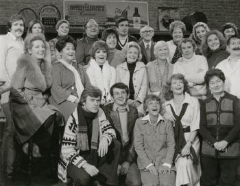 Black and white group photo of the cast of thr television program, Number 96.