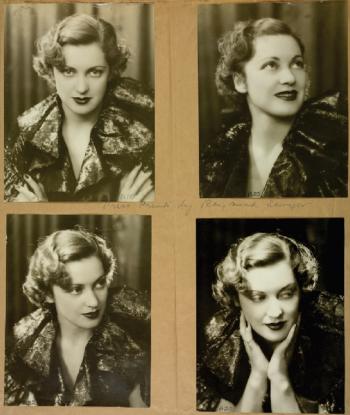 Page from a Cinesound Casting book showing 4 photographs of a young woman striking different poses