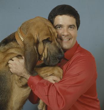 Simon Townsend with his dog, Woodrow
