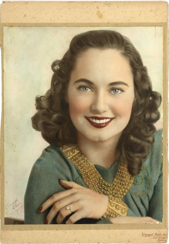 Colourised portrait of Betty Bryant from scrapbook
