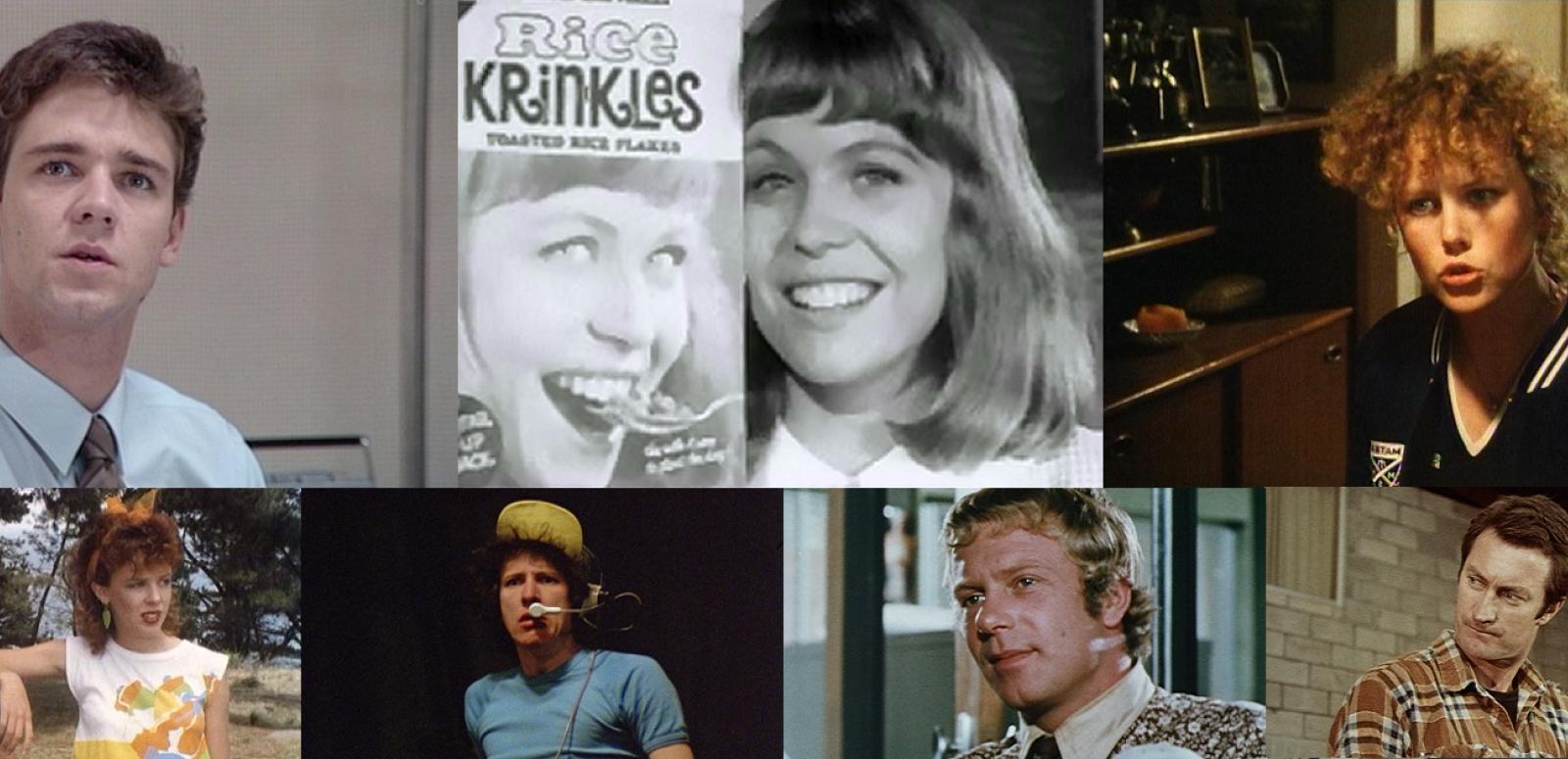 Collage of photos titled "Before they were famous", featuring Russell Crowe, Jacki Weaver, Nicole Kidman, Kylie Minogue, Geoffrey Rush, Jack Thompson and Bryan Brown
