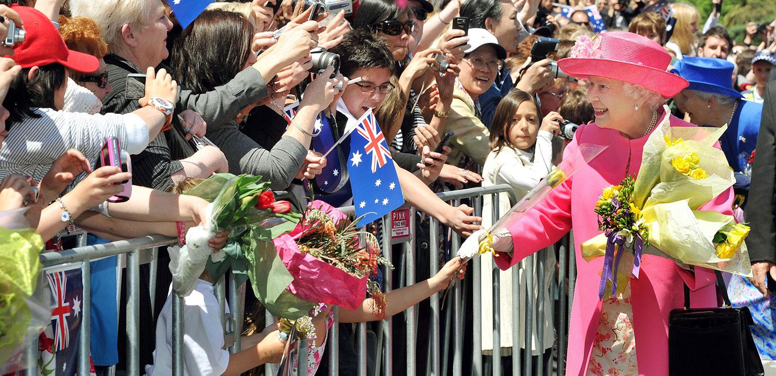 Queen Elizabeth II greeting crowds in Australia