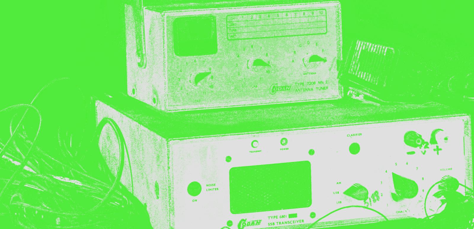 Close crop image of old AV equipment with green filter