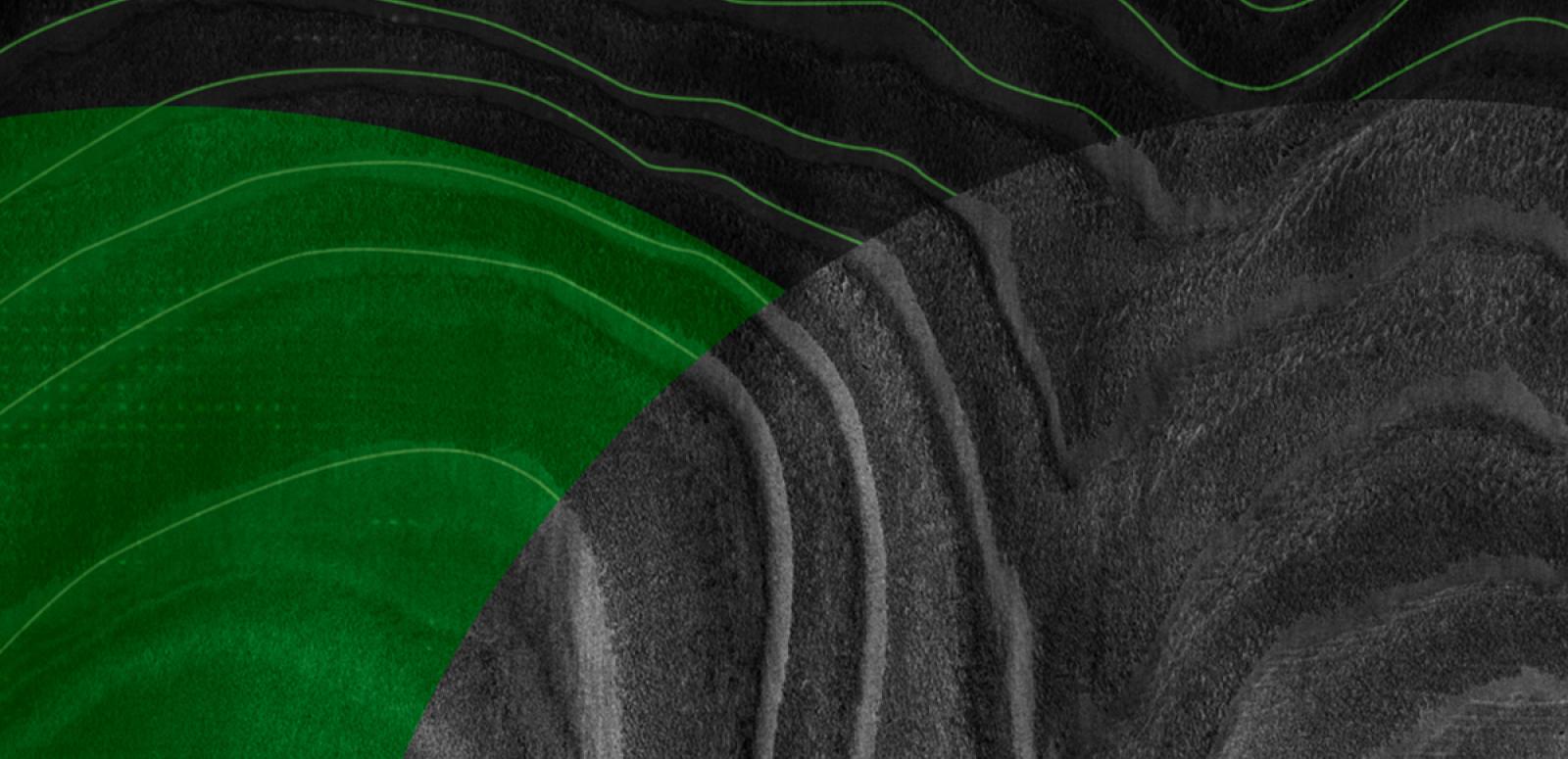 Green and black image with an organic wave pattern