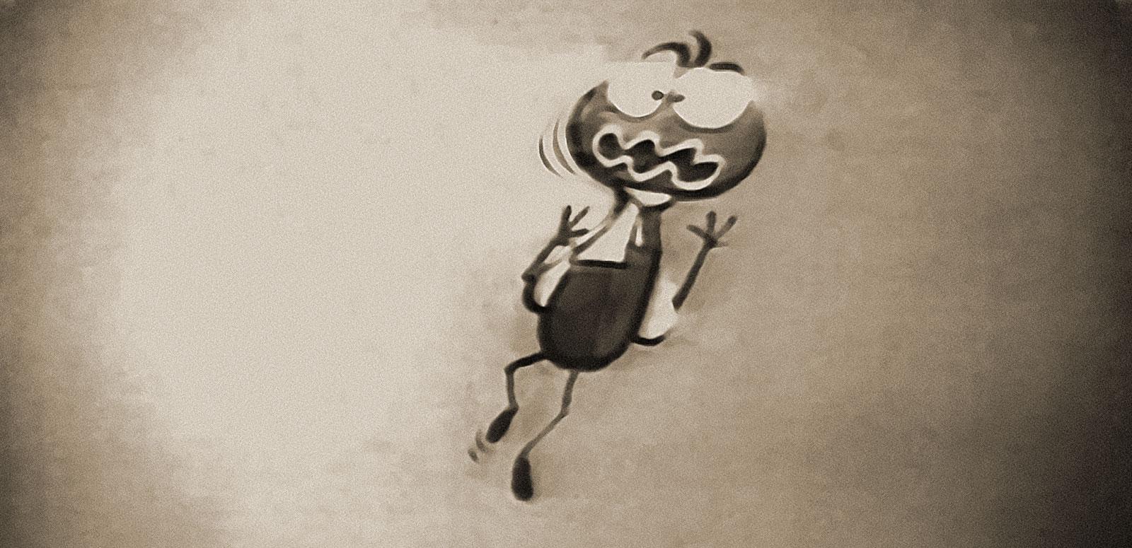 A panic-stricken Louie the Fly from the 1962 animated Mortein pest spray TV advertisement